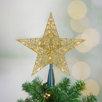 Northlight 10" LED Lighted Gold Glittered Star Christmas Tree Topper, Warm White Lights