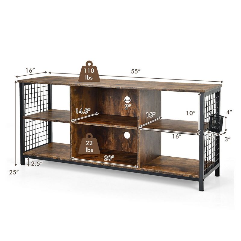 Costway 3-Tier TV Stand for TV's up to 65'' Entertainment Media Center w/Storage Basket, 2 of 11
