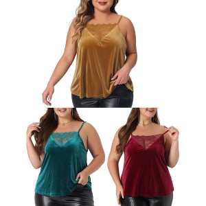 Agnes Orinda Women's Plus Size Adjustable Strap Lace V Neck Casual Velvet Packs Camisoles - 1 of 4