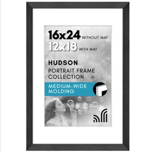 Americanflat 16x24 Poster Frame with Polished Plexiglass, Use as 12x18 Frame with Mat or 16x24 Frame Without Mat, Hudson Collection, Black - 1 of 4