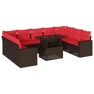 vidaXL 10 Piece Garden Sofa Set with Cushions Brown Poly Rattan - Brown without storage - 1 of 4