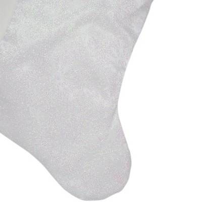 White Iridescent Glitter Snowflake Christmas Stocking with Faux Fur Cuff