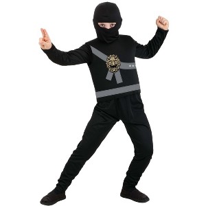 HalloweenCostumes.com Black Ninja Master Kid's Costume for Boys and Girls, Shadow Warrior Outfit with Dragon Embalm for Halloween - 1 of 3