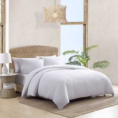 Serene Basketweave Queen Cotton Duvet Cover Set - White