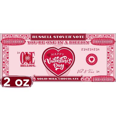 Russell Stover Valentine's Day One in a Billion Solid Milk Chocolate Money Candy Bar - 2oz