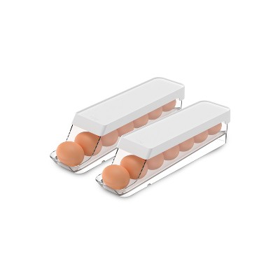 OU Egg Holder for Fridge, Rolling Egg Organizer for Refrigerator Organization, Clear Stackable Container for Kitchen Organizers and Storage, BPA Free