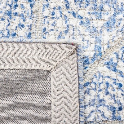 Blue Geometric 4' x 6' Handmade Wool and Viscose Area Rug