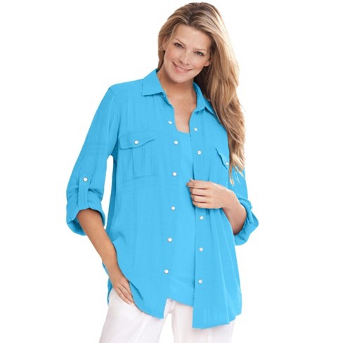 Woman Within Women's Plus Size Cotton Gauze Bigshirt - 18/20, Paradise ...