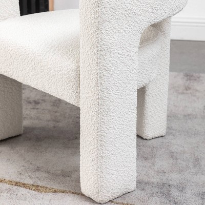 Set of 2 Cream Boucle Barrel Accent Chairs with Wood Frame