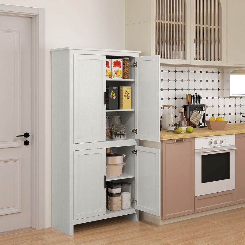 HOMCOM 64" 4-Door Kitchen Pantry, Freestanding Storage Cabinet with 3 Adjustable Shelves for Kitchen, Dining or Living Room, 3 of 7