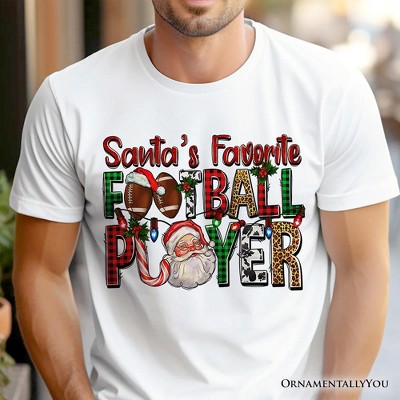 Santa’s Favorite Football Player Plaid Christmas T-Shirt, Sports Team Holiday Tee | OrnamentallyYou