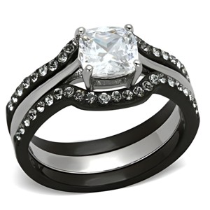 Slickblue Two-Tone Stainless Steel Ring for Women, Clear CZ, Black or Dark Brown Finish, Square Design, Size 5-11 - 1 of 4