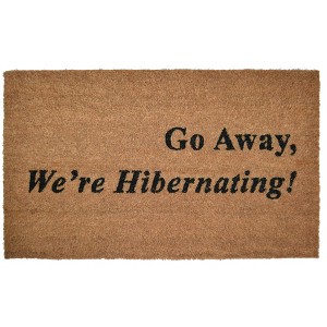 HomeRoots 18" X 30" Brown and Black Coir Go Away We Are Hibernating Outdoor Door Mat - 1 of 4