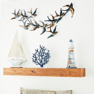 27" x 52" Metal Bird Flying Flock Of Wall Decor Blue - Olivia & May: Coastal Iron Artwork, Nautical Animal Sculpture - 1 of 4