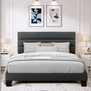 Allewie Platform Bed Frame with Fabric Upholstered Headboard and Wooden Slats Support, Fully Upholstered Mattress Foundation/No Box Spring Needed - 1 of 4