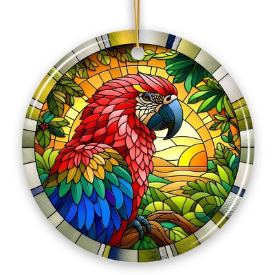 Feathered Friends Adventure Parrot Stained Glass Style Ceramic Ornament, Safari Animals Christmas Gift and Decor| OrnamentallyYou
