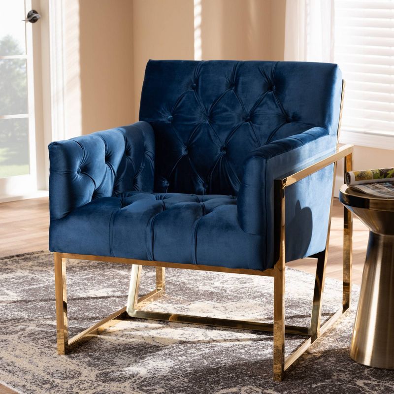 Milano Velvet Fabric Upholstered Finished Lounge Chair Gold/Blue - Baxton Studio, 5 of 10