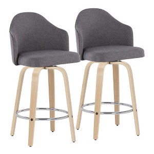 Fabric Padded Mid-Century Modern Counter Stool with Swivel and Round Metal Footrest for Kitchen Island or Home Bar, Set of 2 - 1 of 4