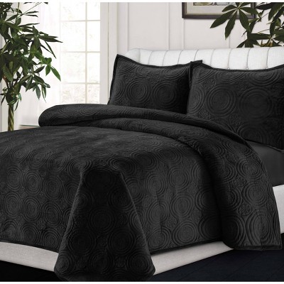 Steel Gray Twin Velvet Reversible Quilt Set