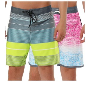 Lars Amadeus Men's Summer Printed Drawstring Color Block Swim Beach Board Shorts 2 Pack - 1 of 4