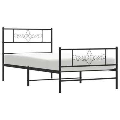 vidaXL Black Single Bed with Headboard - Robust Steel Bed Frame with Extra Storage Space