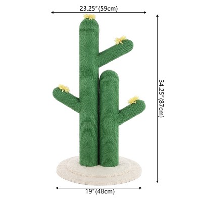 Socorro 34.25" Green Jute Double-Cactus Cat Scratching Post with Flower Toys