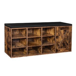 VASAGLE Storage Bench with Cupboard and 9 Open Compartments 11.8 x 43.3 x 18.9 Inches Rustic Brown - 1 of 4