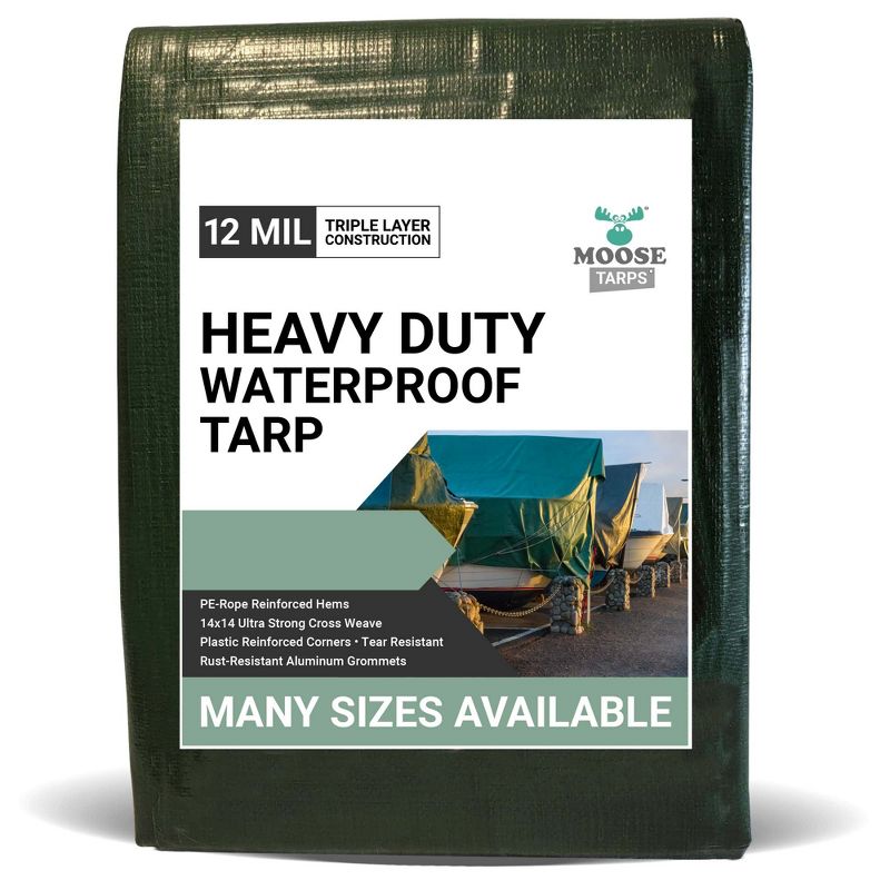 Moose Supply Heavy Duty Waterproof Poly Tarp Covers, Green/Brown, 12 Mil, 1 of 9