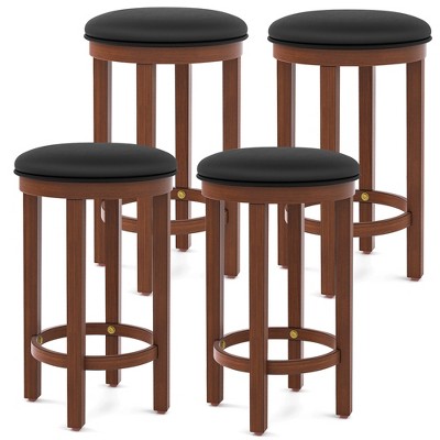 Tangkula Upholstered Bar Stool Set of 4 25" Counter Height Bar Chairs w/ Padded Cushion Black & Walnut