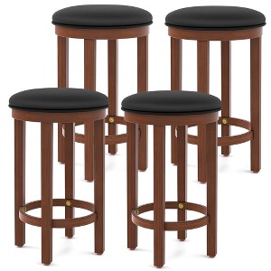 Tangkula Upholstered Bar Stool Set of 4 25" Counter Height Bar Chairs w/ Padded Cushion Black & Walnut - 1 of 4