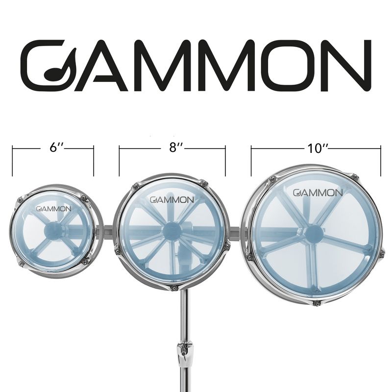 Gammon Percussion Roto Tom Drum Set - 6", 8", 10" Toms - Double Braced Stand & Tunable Heads, 2 of 8