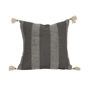 20" x 20" Lorna Hand Woven Gray Indoor/Outdoor Accent Throw Pillow w/ Tassels - 1 of 4