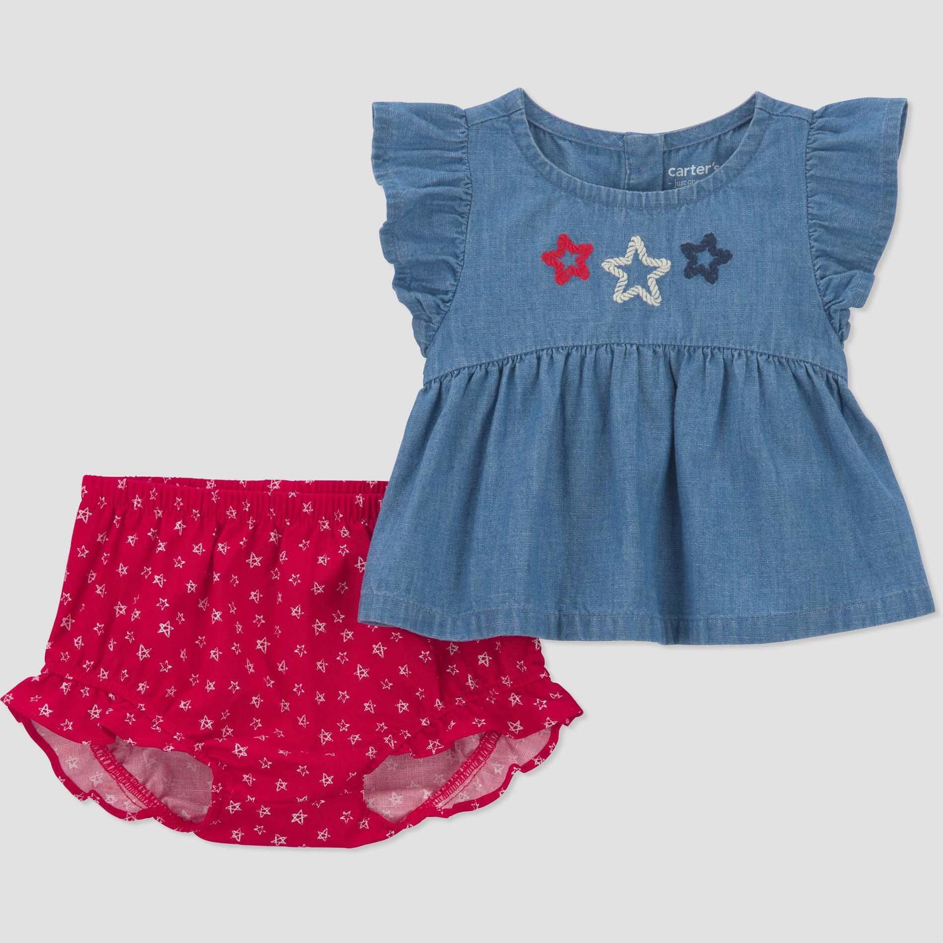 Carter's Just One You® Baby Girls' 2pc Stars Americana Peplum T-Shirt and Bloomer Set - Blue/Red