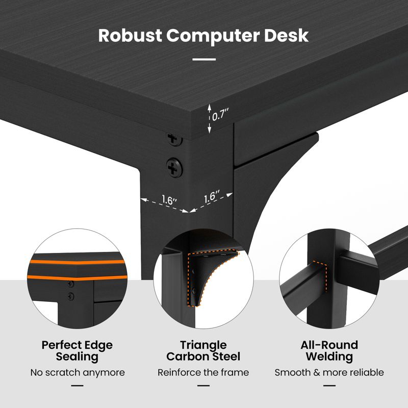 Tangkula 48” Rolling Computer Desk Mobile Study Writing Desk with Metal Frame Movable Home Office Desk Natural/Black, 5 of 10