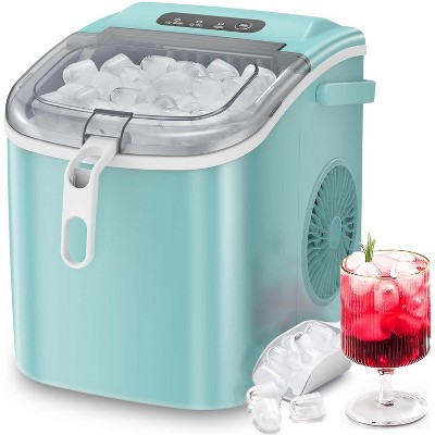 ZAFRO Ice Makers Countertop, Portable Ice Machine Maker with Handle, Self-Cleaning, 26Lbs/24H, 9 Cubes Ready in 6 Mins, (Green)