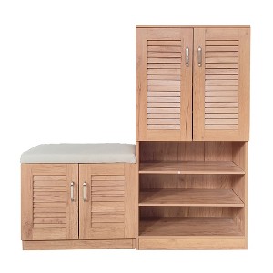 Vynxaria Oak & White Multifunctional Shoe Storage Bench with Adjustable Compartments - 1 of 4