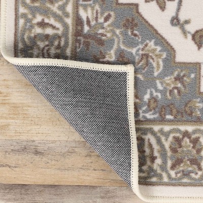 Green Floral Medallion Synthetic Runner Rug, 2'7" x 6'