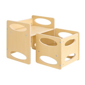 VEVOR Montessori Weaning Table and Chair Set, Wooden Toddler Table and Chair Set for Aged 1-5,Adjustable Height Kids Chair and Activity Table, Natural - 1 of 4