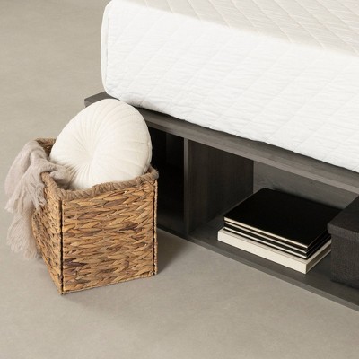 Gray Maple Full Storage Bed with Wicker Baskets