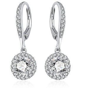 Halo Round Dangle Earrings for Women Sterling Silver Clear Cz Ginger Lyne Collection - 1 of 4