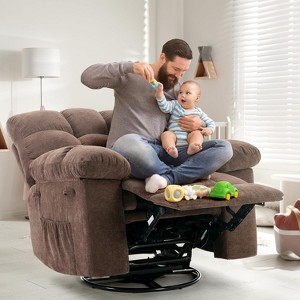 360° Swivel Rocker Chair for Living Room,Upholstered Fabric Glider Nursery Chair with Side Pockets for Small Spaces(Brown) - 1 of 4