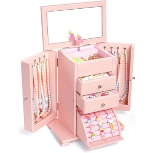 Rustic Wooden Jewelry Boxes & Organizers with Mirror, 4 Layer Jewelry Organizer Box (Rustic Brown) - 1 of 4