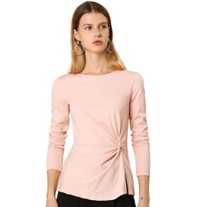 Allegra K Women's Comfort Round Neck Twist Front Long Sleeve Blouse Basic Top - 1 of 4