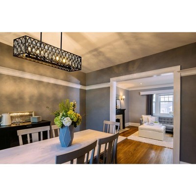 Matte Black Steel 7-Light Drum Chandelier with Crystals