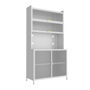 ACEPANO 31.5 in. W Tall Kitchen Metal Food Storage Cabinet with Anti-Tip Design, 6-Tier Flip-Door & Pegboard-White - 1 of 4