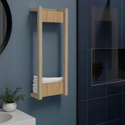 INFURNIC Decorative Wall Shelf Arlington Wall Towel Rack with Shelf and Hanging Bar Space Saving Storage for Bathroom, Brown, 5.9"*12.2"*31.5"