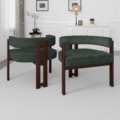 FONTOI Upholstered Accent Chairs Set of 2, Armchair Chair with Open Back&3 Legs for Living Room Bedroom Dining Room Kitchen, Green,