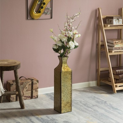 Large Gold Textured Metal Bottle Shape Floor Vase