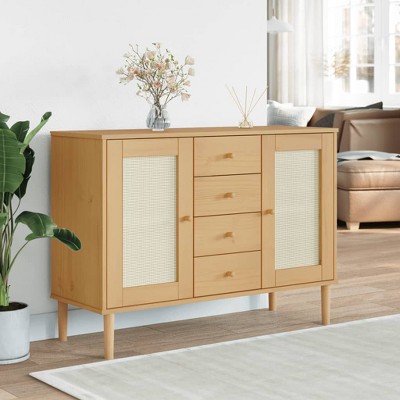 vidaXL SENJA Sideboard Rattan Look Brown 44.1"x15.7"x31.5" Solid Wood Pine