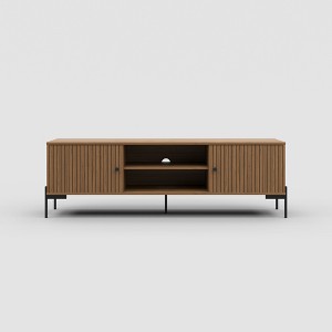 Tree city - 60 inches wide Golden Sandalwood TV Stand, fits 45-75 inch TVs, Modern Media Console with Storage Cabinets & Slatted Doors for living room - 1 of 4